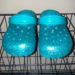 Fur lined glitter crocs